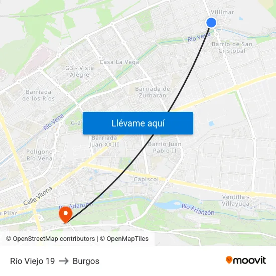 Río Viejo 19 to Burgos map