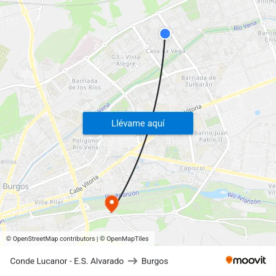 Conde Lucanor - E.S. Alvarado to Burgos map