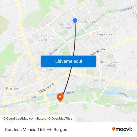 Condesa Mencía 165 to Burgos map