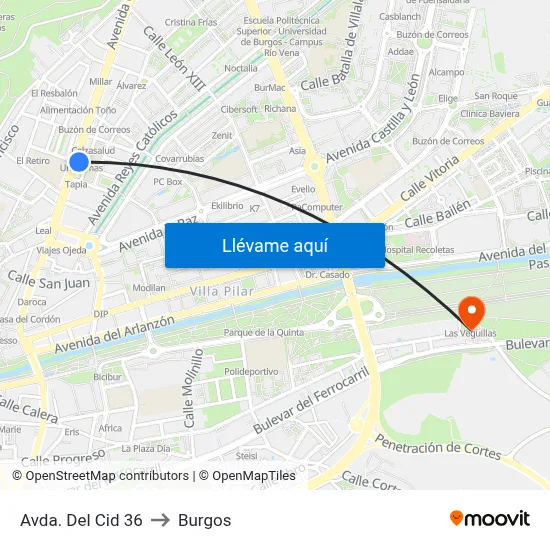 Avda. Del Cid 36 to Burgos map