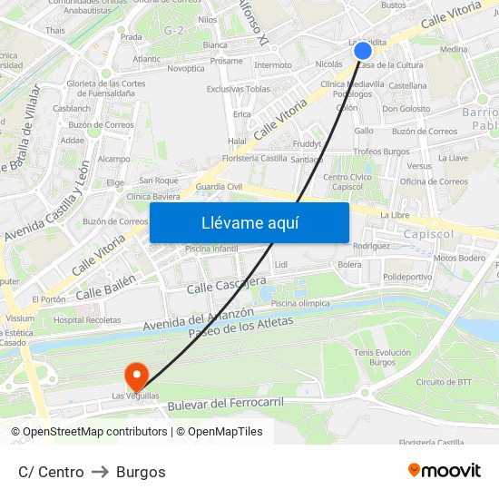 C/ Centro to Burgos map