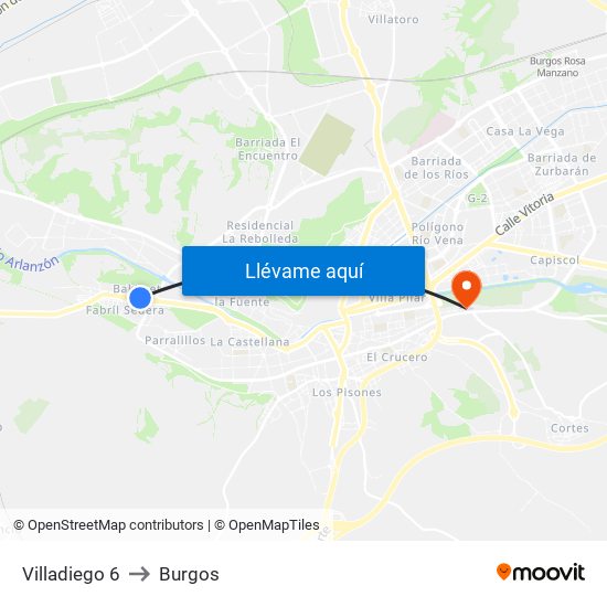 Villadiego 6 to Burgos map