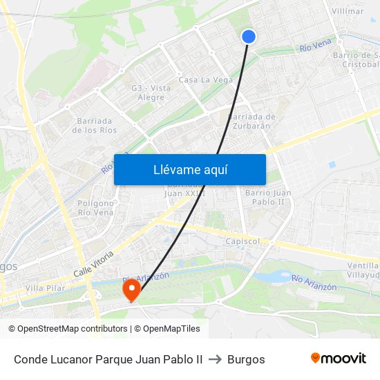 Conde Lucanor Parque Juan Pablo II to Burgos map