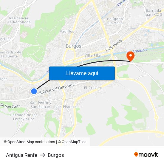 Antigua Renfe to Burgos map