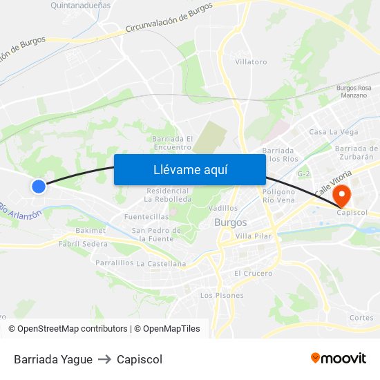 Barriada Yague to Capiscol map