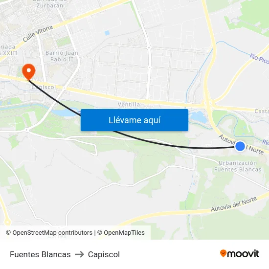 Fuentes Blancas to Capiscol map