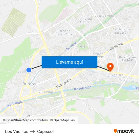 Los Vadillos to Capiscol map