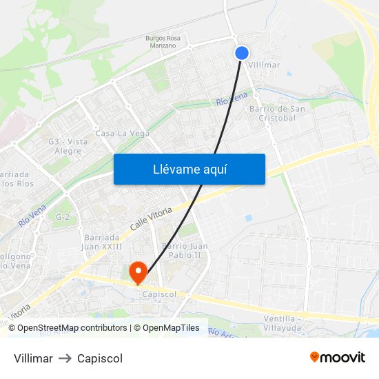 Villimar to Capiscol map