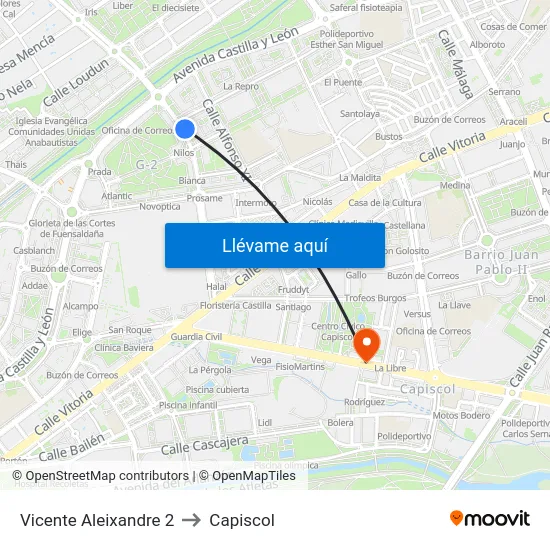 Vicente Aleixandre 2 to Capiscol map