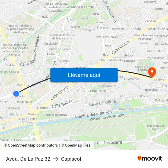 Avda. De La Paz 32 to Capiscol map