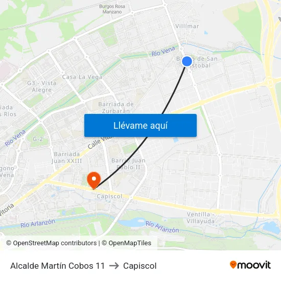 Alcalde Martín Cobos 11 to Capiscol map