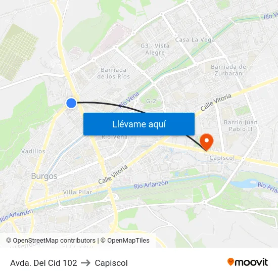 Avda. Del Cid 102 to Capiscol map