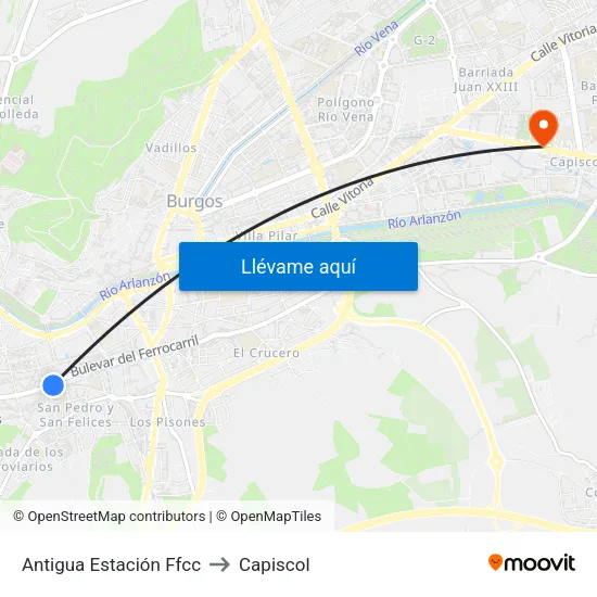 Antigua Estación Ffcc to Capiscol map
