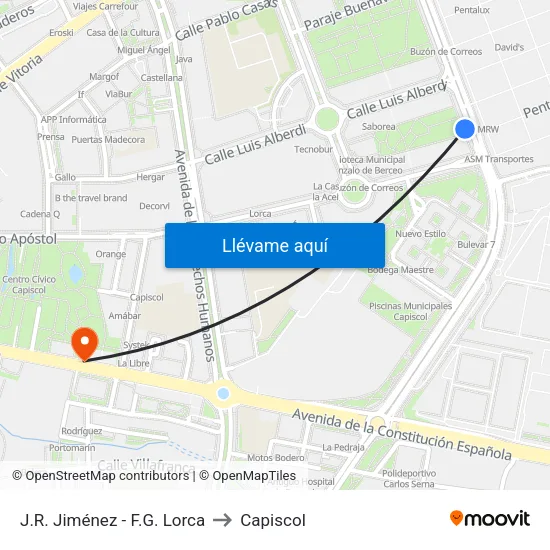 J.R. Jiménez - F.G. Lorca to Capiscol map