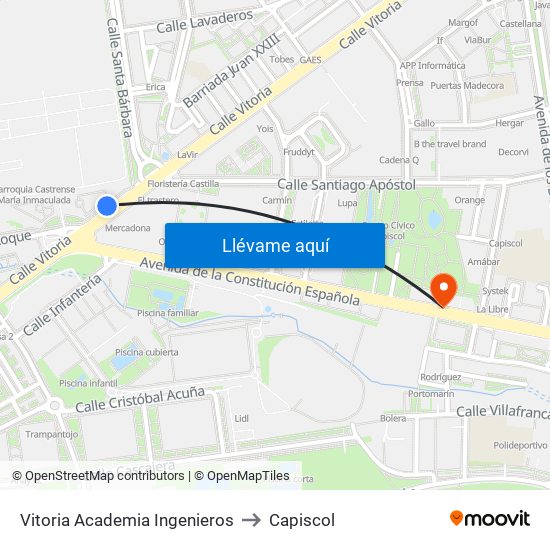 Vitoria Academia Ingenieros to Capiscol map