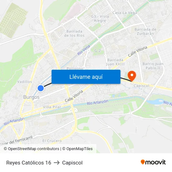 Reyes Católicos 16 to Capiscol map