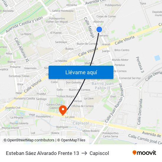 Esteban Sáez Alvarado Frente 13 to Capiscol map