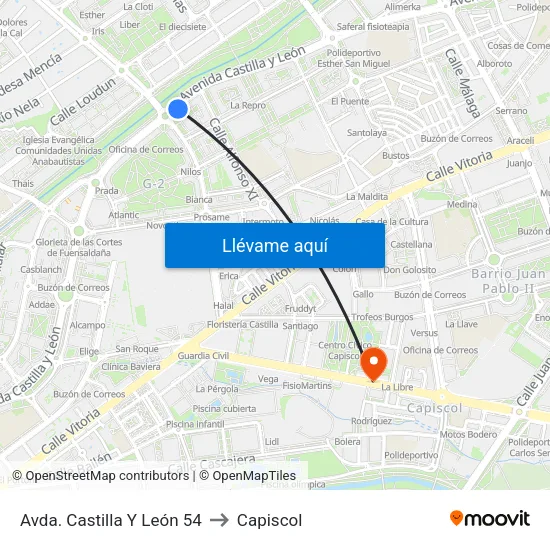 Avda. Castilla Y León 54 to Capiscol map