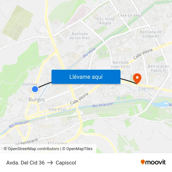 Avda. Del Cid 36 to Capiscol map