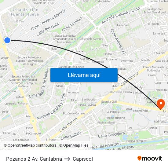 Pozanos 2 Av. Cantabria to Capiscol map