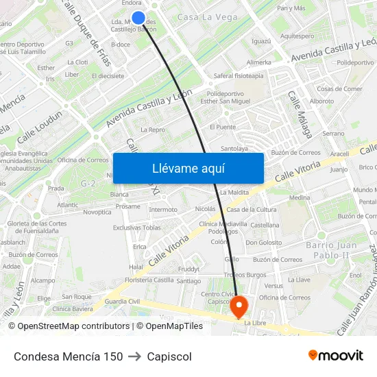 Condesa Mencía 150 to Capiscol map