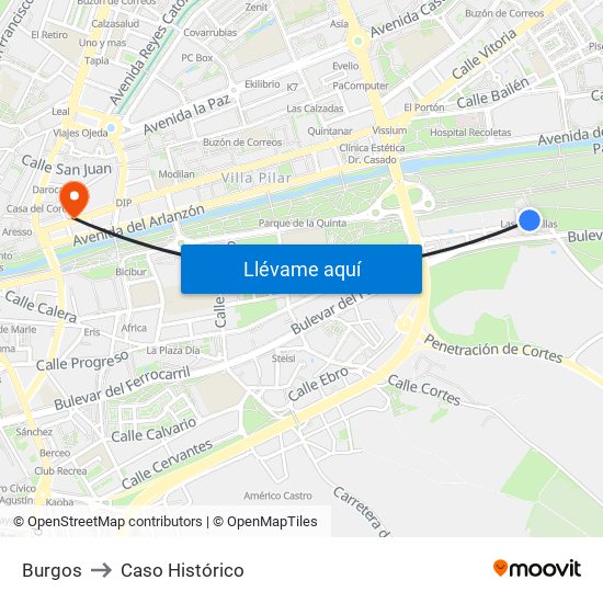 Burgos to Caso Histórico map