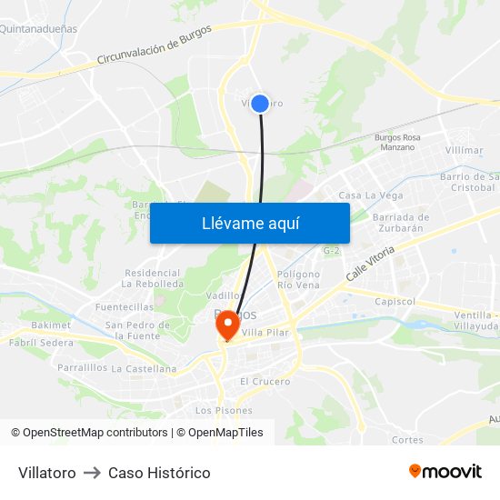 Villatoro to Caso Histórico map