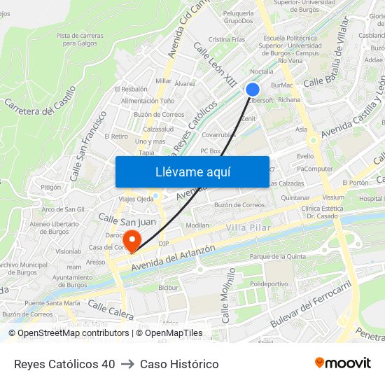 Reyes Católicos 40 to Caso Histórico map