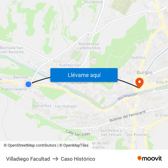Villadiego Facultad to Caso Histórico map