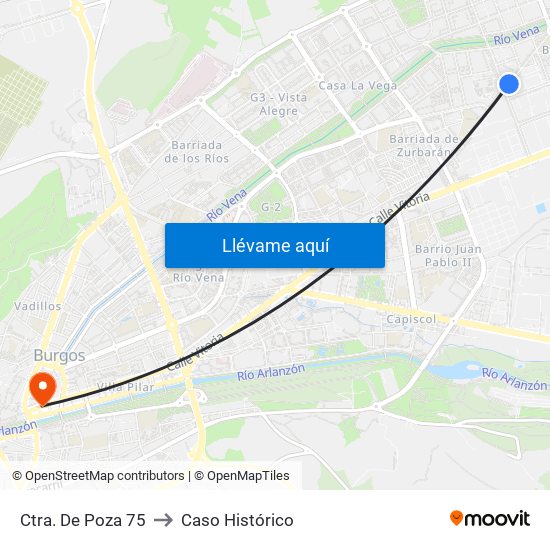 Ctra. De Poza 75 to Caso Histórico map