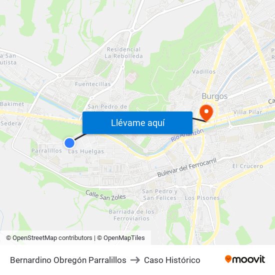 Bernardino Obregón Parralillos to Caso Histórico map