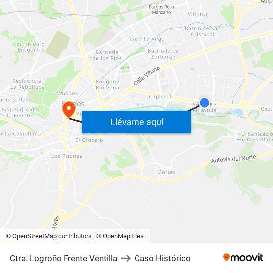 Ctra. Logroño Frente Ventilla to Caso Histórico map