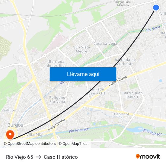 Río Viejo 65 to Caso Histórico map