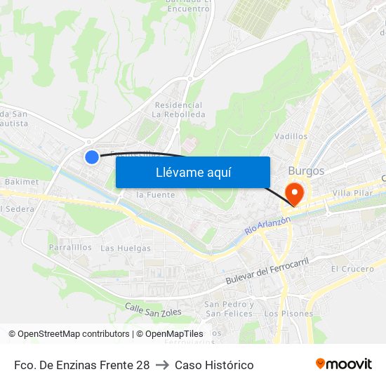 Fco. De Enzinas Frente 28 to Caso Histórico map