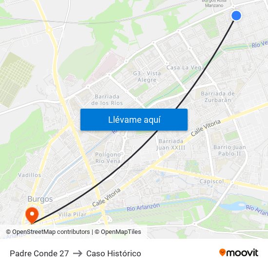 Padre Conde 27 to Caso Histórico map