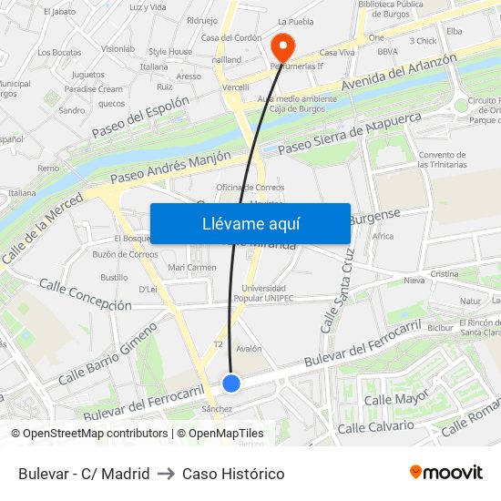 Bulevar - C/ Madrid to Caso Histórico map