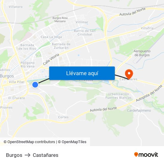 Burgos to Castañares map