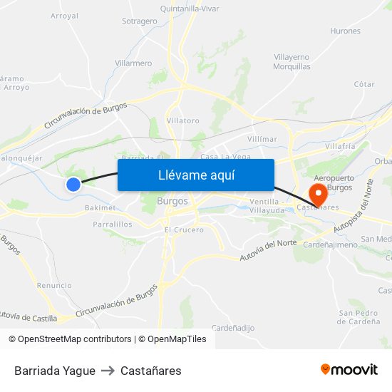 Barriada Yague to Castañares map