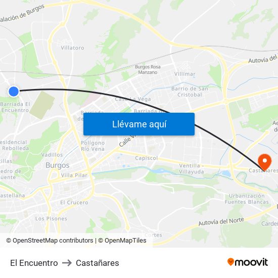 El Encuentro to Castañares map