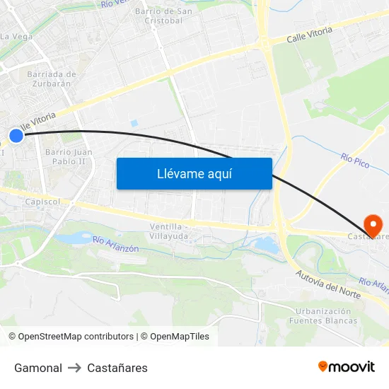 Gamonal to Castañares map