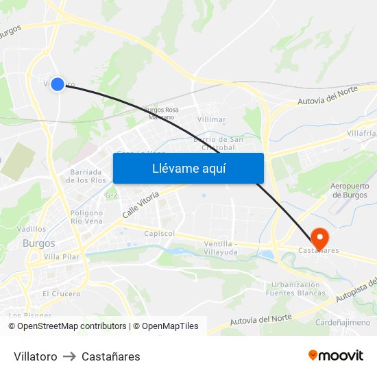 Villatoro to Castañares map