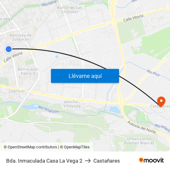 Bda. Inmaculada Casa La Vega 2 to Castañares map