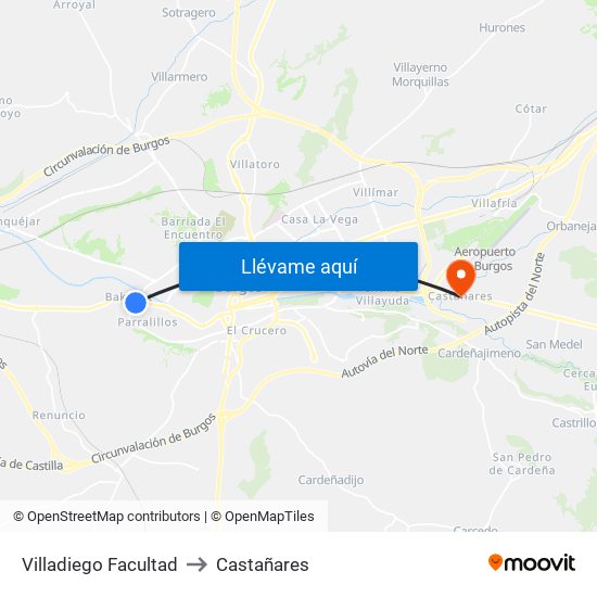 Villadiego Facultad to Castañares map