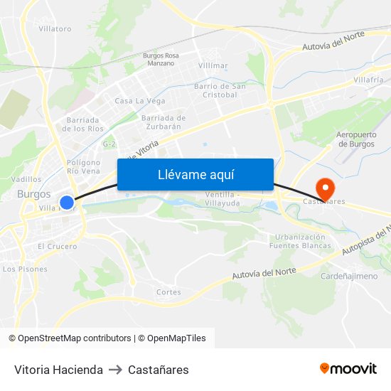 Vitoria Hacienda to Castañares map