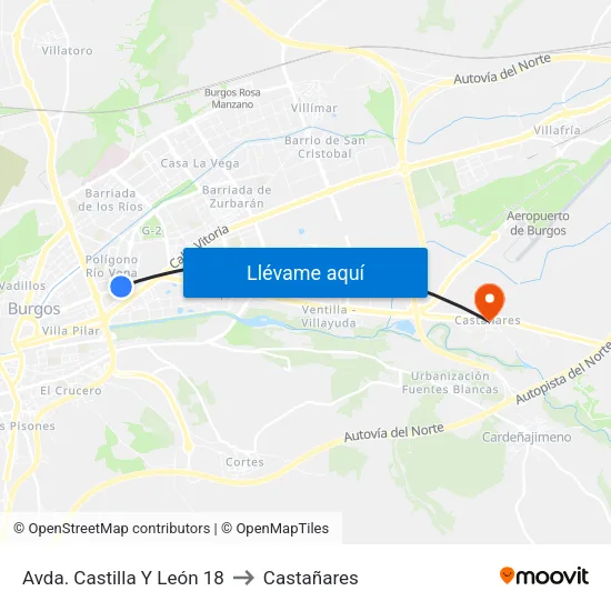 Avda. Castilla Y León 18 to Castañares map