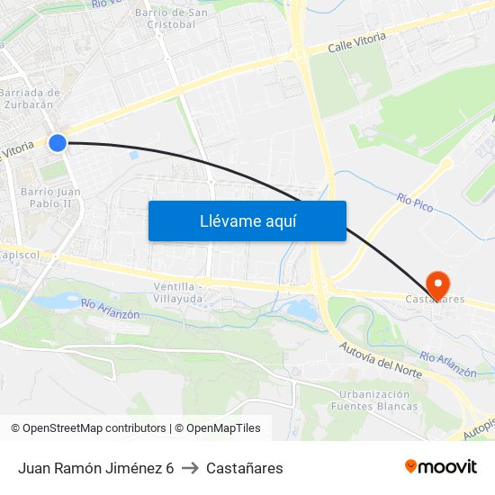 Juan Ramón Jiménez 6 to Castañares map