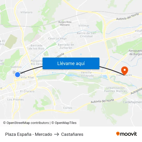 Plaza España - Mercado to Castañares map