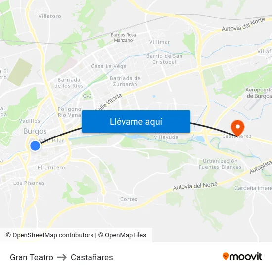 Gran Teatro to Castañares map