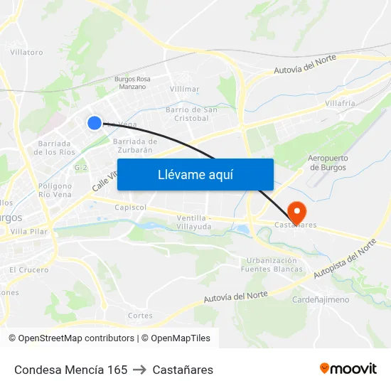 Condesa Mencía 165 to Castañares map