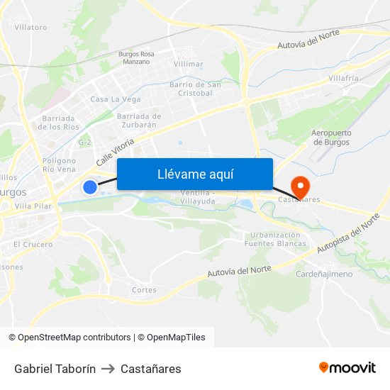 Gabriel Taborín to Castañares map